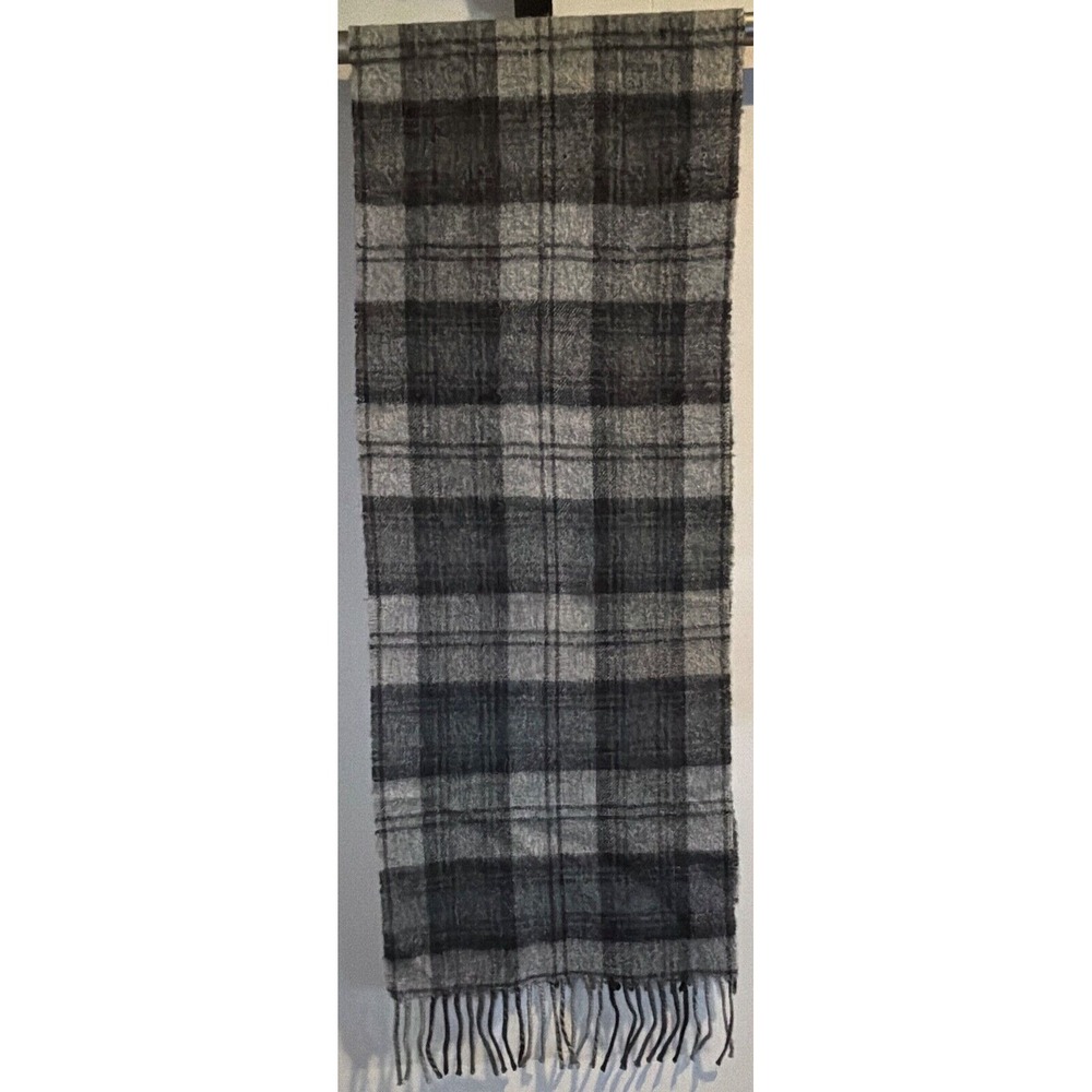 Amicale 100%‎ Merino Wool Soft Scarf with Fringe Grays Plaid 63x11 1/2"